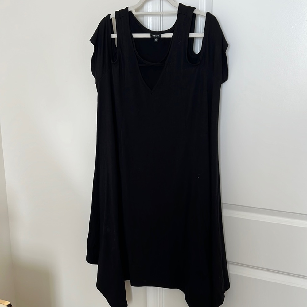 Torrid cold shoulder knit dress with crisscross neck detail